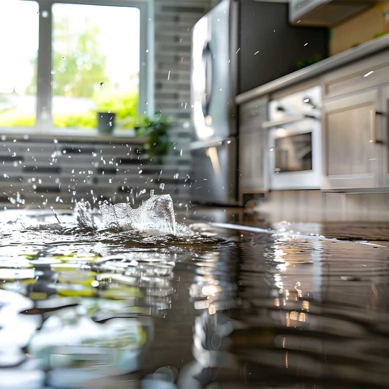 Kitchen being flooded with water