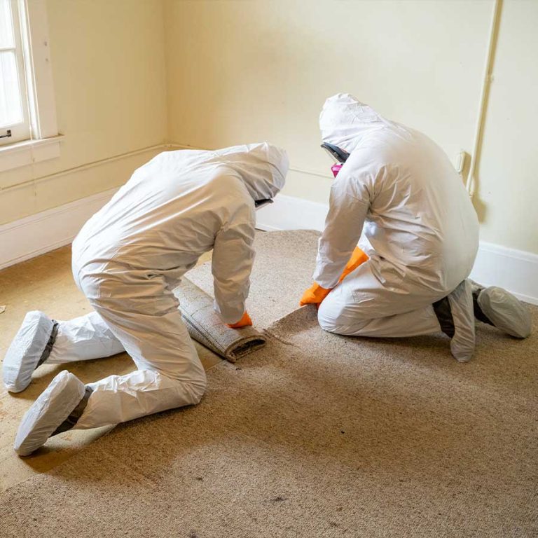 Workers removing carpeting Rapid Response Restoration