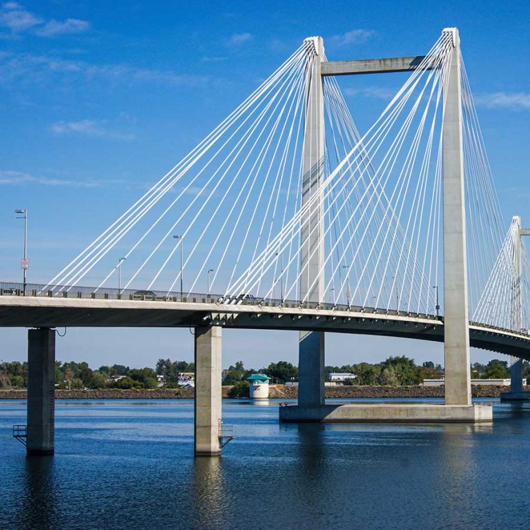 Cable-stayed bridge over Columbia river in Tri-Cities Washington State